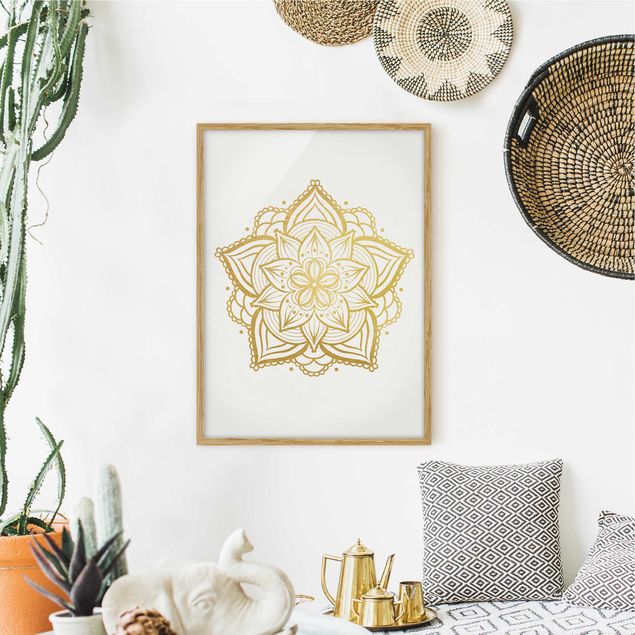Obrazy w ramie do łazienki Mandala Flower Illustration białe złoto