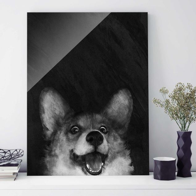 Czarno białe obrazy Ilustracja pies Corgi malarstwo czarno-biały