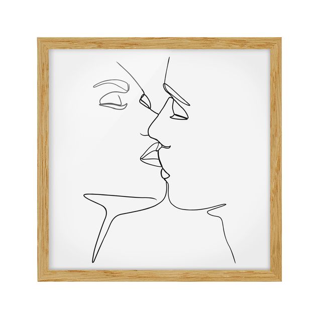Obrazy w ramie do łazienki Line Art Pocałunek twarzy czarno-biały