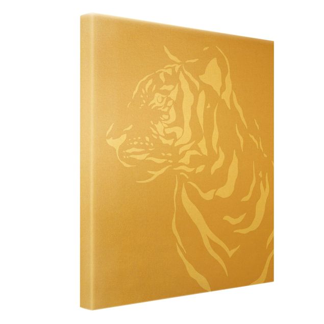 Złoty obraz na płótnie - Zwierzęta safari - Tygrys portretowy Beżowy