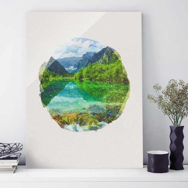 Obrazy na ścianę krajobrazy Akwarele - Jezioro górskie z odbiciem