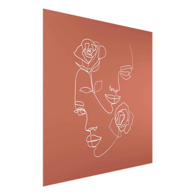 Obrazy na szkle artyści Line Art Twarze kobiet Róże Miedź