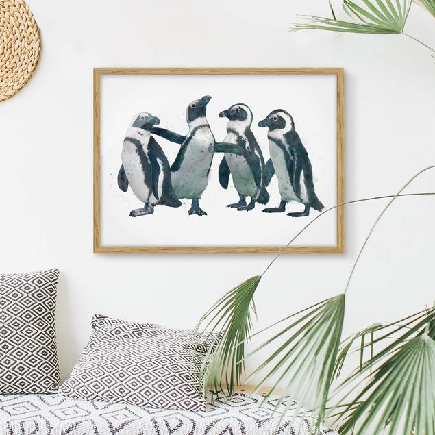 Dekoracja do kuchni Ilustracja pingwinów czarno-biały Akwarela