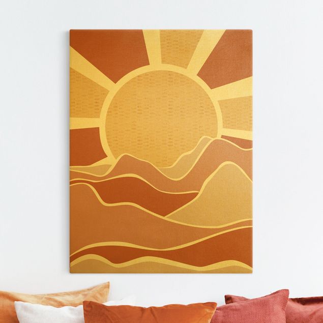 Obrazy nowoczesny Krajobraz górski ze złotym wschodem słońca