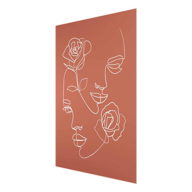 Obrazy nowoczesne Line Art Twarze kobiet Róże Miedź