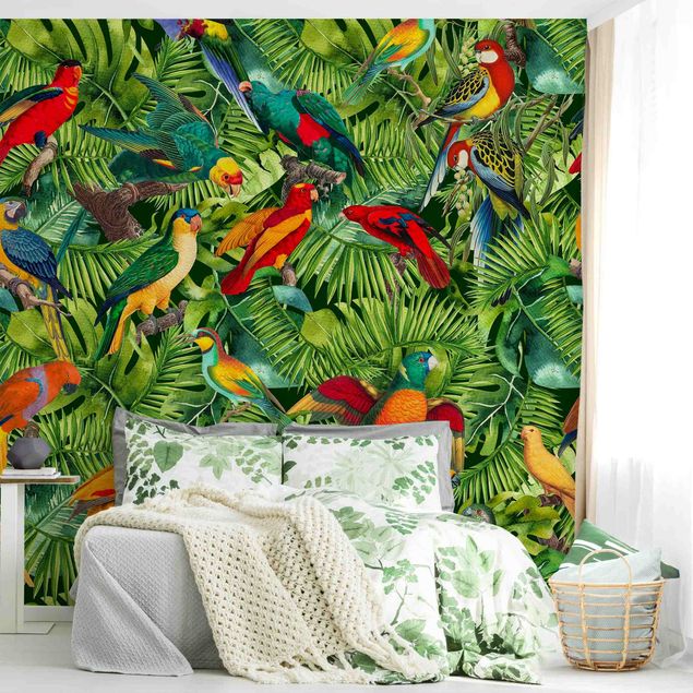 Fototapeta ptaki Colourful Collage - Parrots In The Jungle