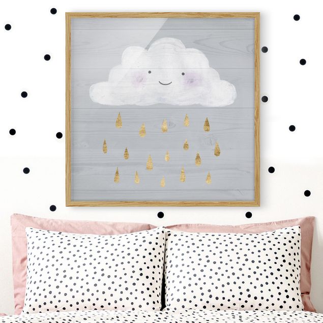 Obrazy w ramie dla dzieci Chmura z kroplami złotego deszczu