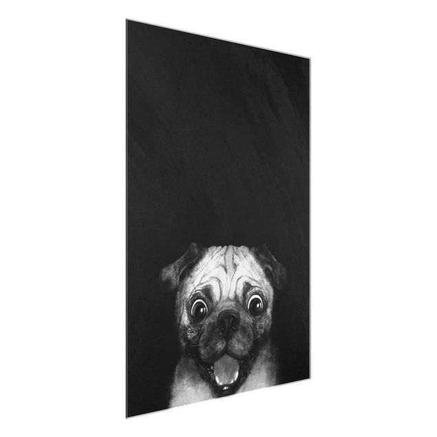 Obrazy na szkle artyści Ilustracja pies Pug malarstwo na czarno-biały