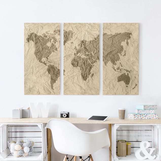 Nowoczesne obrazy do salonu Papierowa mapa świata beżowo-brązowa