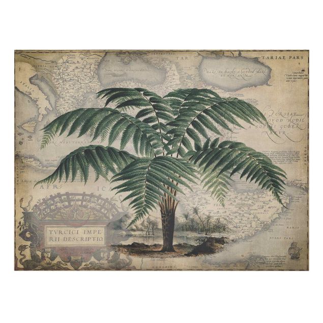 Vintage obrazy Kolaż w stylu vintage - drzewo palmowe i mapa świata
