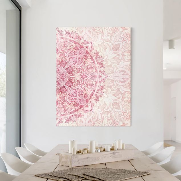Obrazy do salonu nowoczesne Mandala Akwarelowy ornament półkolisty Różowy Beżowy