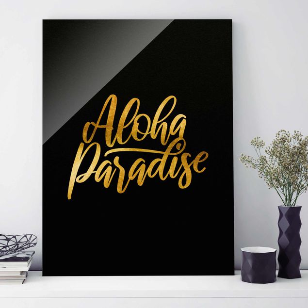 Glas Magnetboard Złoto - Aloha Paradise na czarnym tle