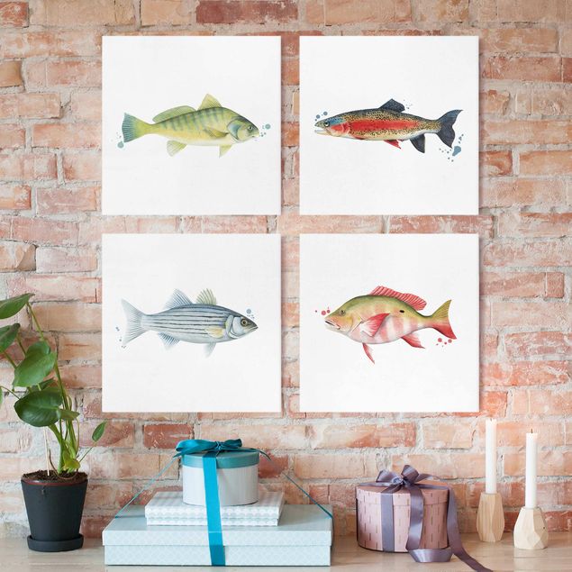 Obrazy nowoczesne Kolorowy połów - zestaw ryb I