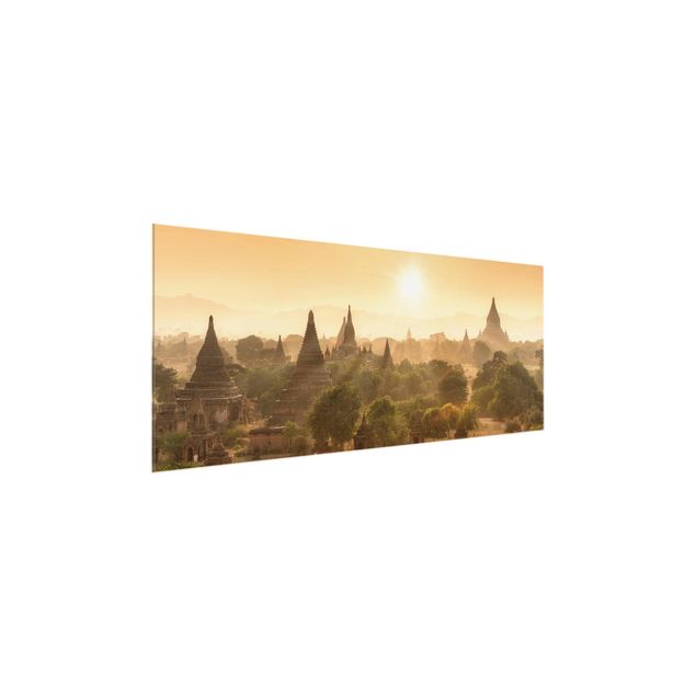 Obrazy na szkle panorama Zachód słońca nad Baganem