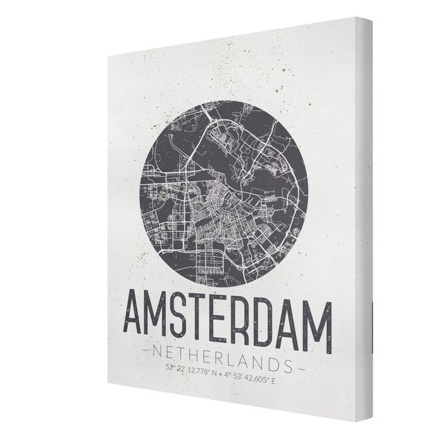 Szary obraz na ścianę Mapa miasta Amsterdam - Retro