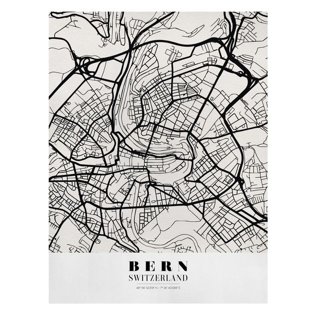 Obrazki czarno białe Mapa miasta Berno - Klasyczna