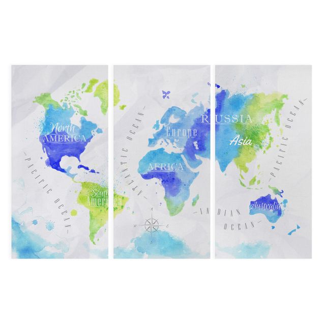Obraz niebieski Mapa świata akwarela niebiesko-zielona