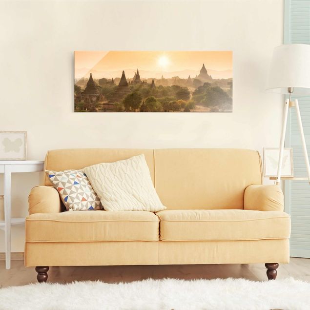 Obrazy na szkle architektura i horyzont Zachód słońca nad Baganem