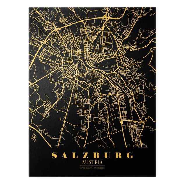 Sbraz mapa swiata Mapa miasta Salzburg - Klasyczna czerń