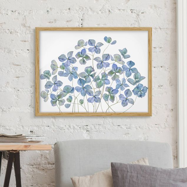 Dekoracja do kuchni Błękitne kwiaty hortensji
