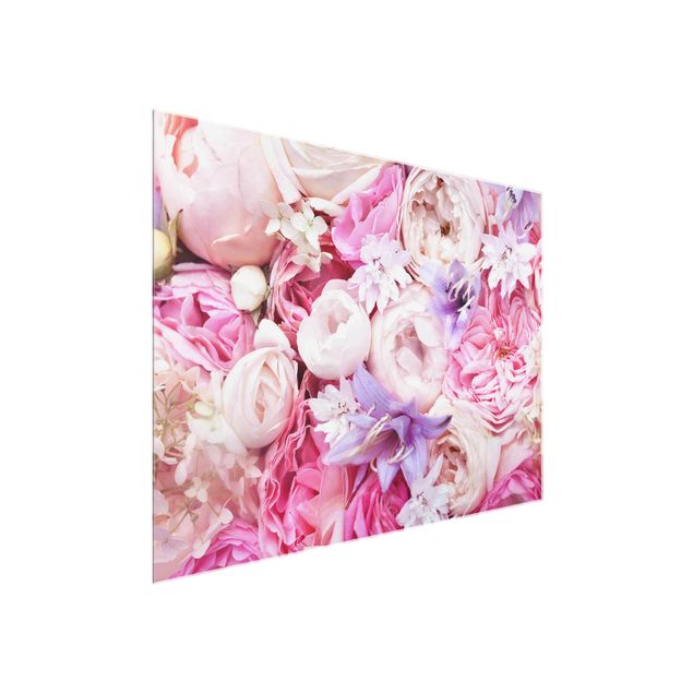 Obrazy na szkle poziomy Róże w stylu shabby z kwiatami dzwonków