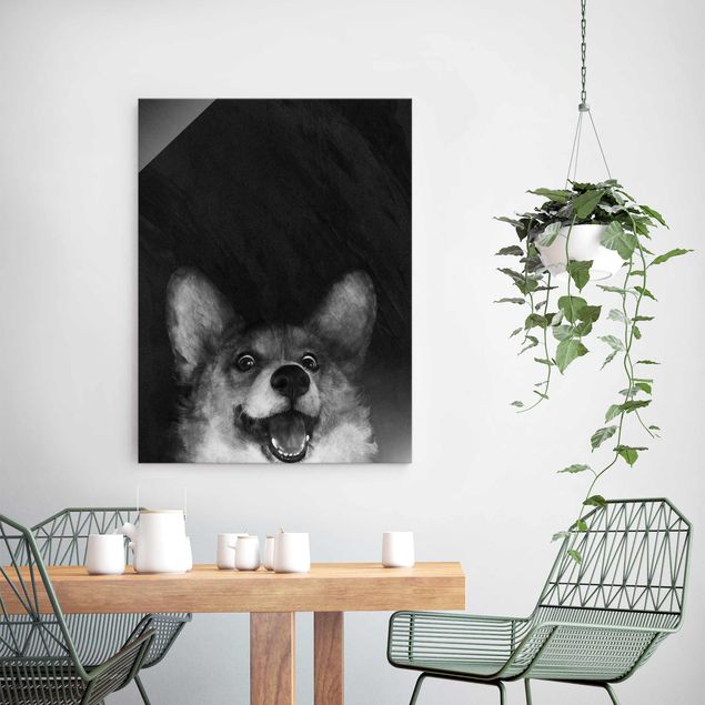 Obraz psa Ilustracja pies Corgi malarstwo czarno-biały
