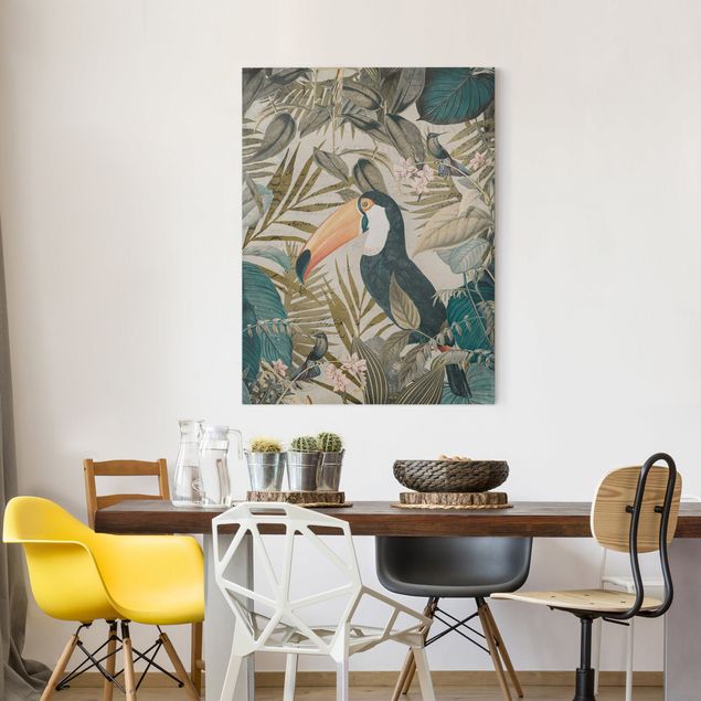 Obrazy do salonu Kolaże w stylu vintage - Tukan w dżungli