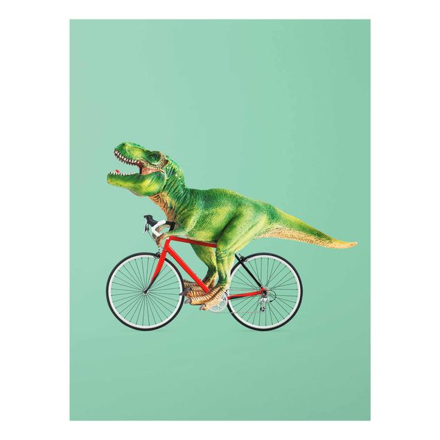 Obrazy na szkle artyści Dinozaur z rowerem