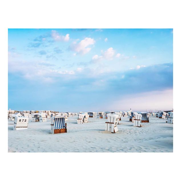 Obrazy na szkle krajobraz Krzesła plażowe nad Morzem Północnym