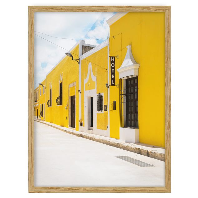 Obrazy w ramie do łazienki Miasto w kolorze żółtym