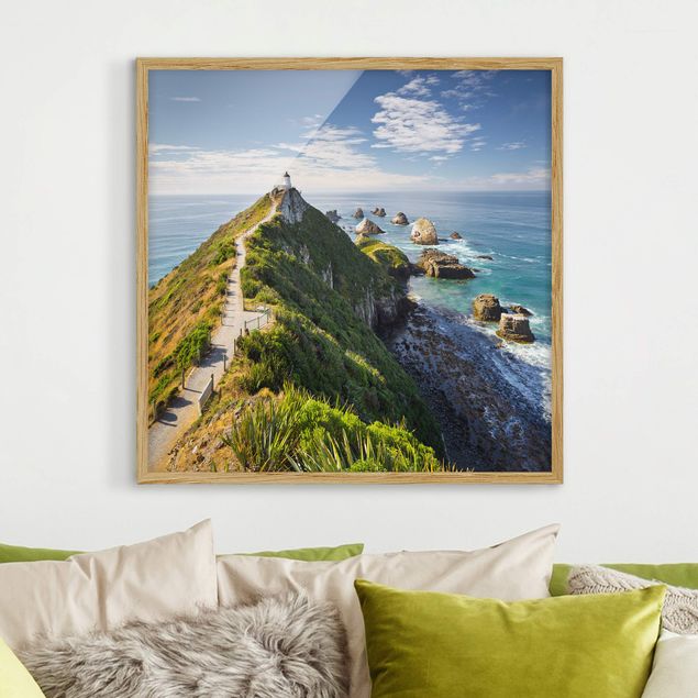 Obrazy w ramie krajobraz Nugget Point Latarnia morska i morze Nowa Zelandia