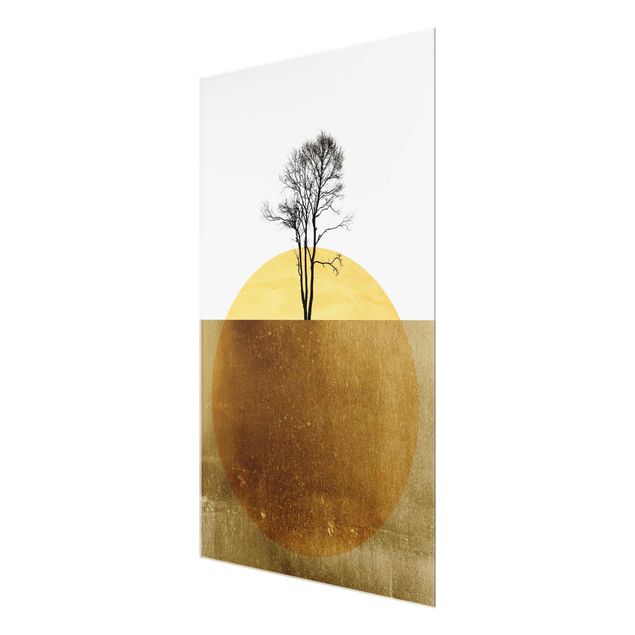 Nowoczesne obrazy Złote słońce z drzewem