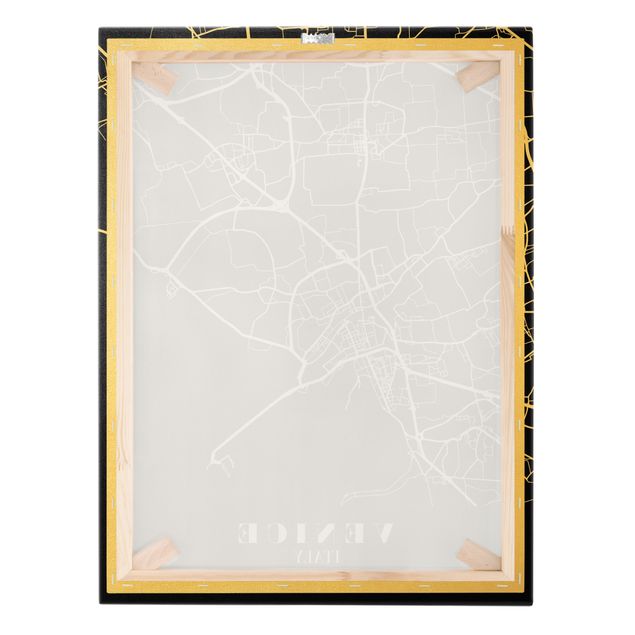 Złoty obraz na płótnie - Mapa miasta Venice - Klasyczna Black