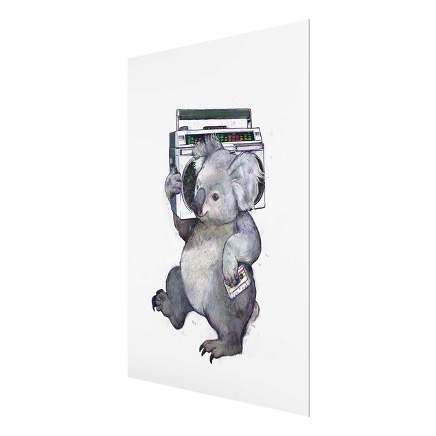 Obrazy na szkle zwierzęta Ilustracja Koala z radiem Malowanie