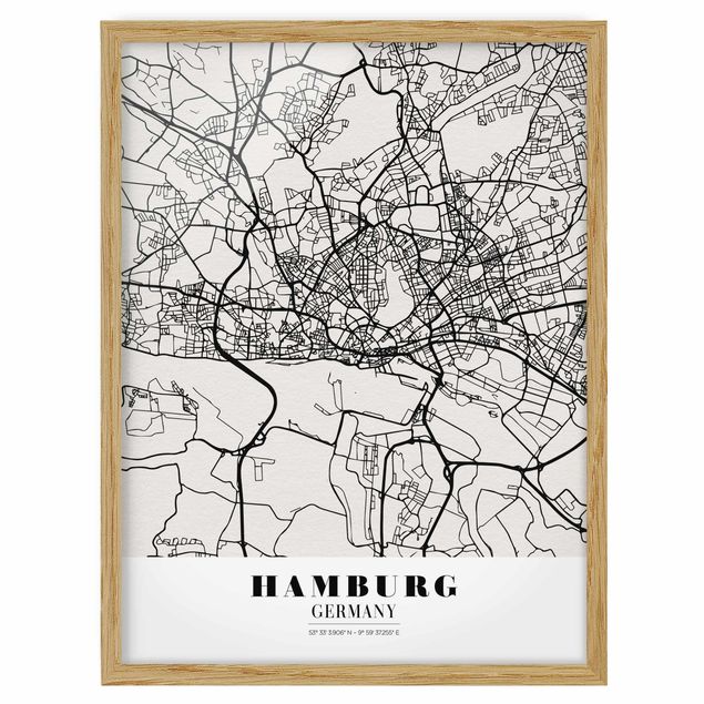Obrazy w ramie do kuchni Mapa miasta Hamburg - Klasyczna