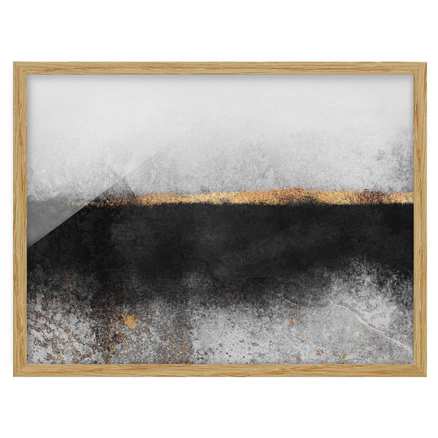 Obrazy w ramie do łazienki Abstrakcja Złoty horyzont czarno-biały