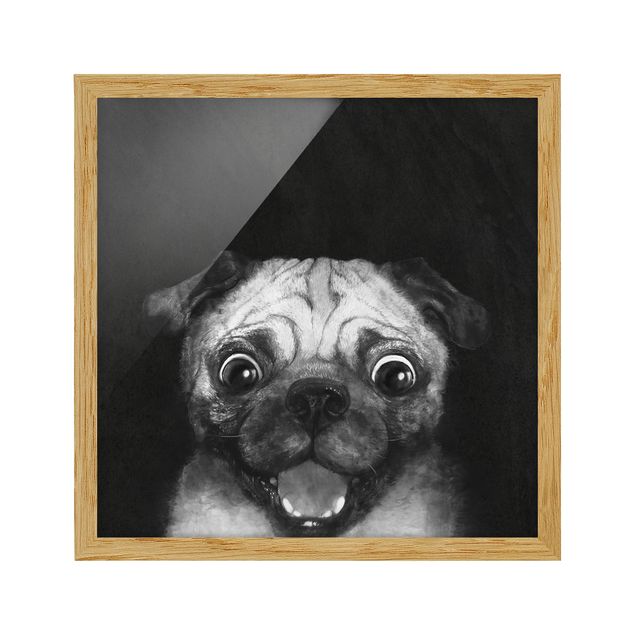 Obrazy w ramie do łazienki Ilustracja pies Pug malarstwo na czarno-biały