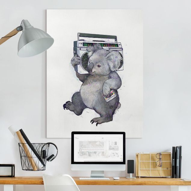 Obrazy na płótnie góra Ilustracja Koala z radiem Malowanie