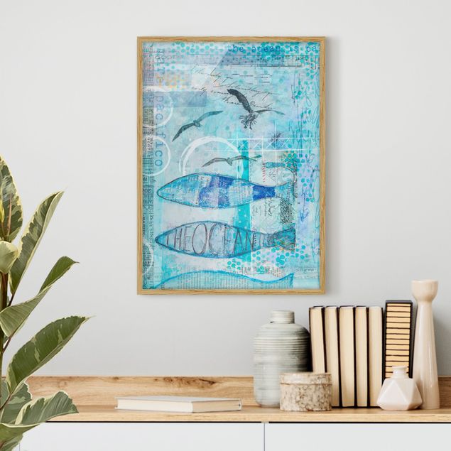 Obrazy ryby Kolorowy kolaż - Niebieskie rybki