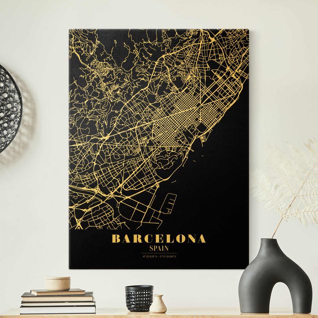 Obrazy z napisami Mapa miasta Barcelona - Klasyczna czerń