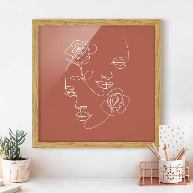 Dekoracja do kuchni Line Art Twarze kobiet Róże Miedź