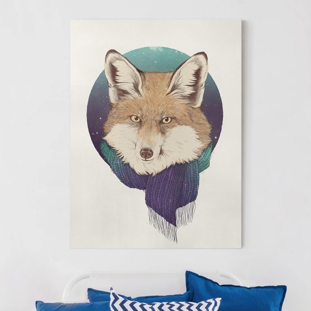 Laura Graves Art obrazy Ilustracja Fox Moon Purpurowy turkusowy