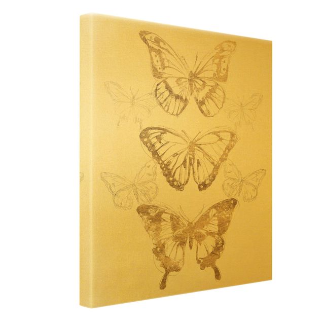 Złoty obraz na płótnie - Kompozycja z motyli w złocie II