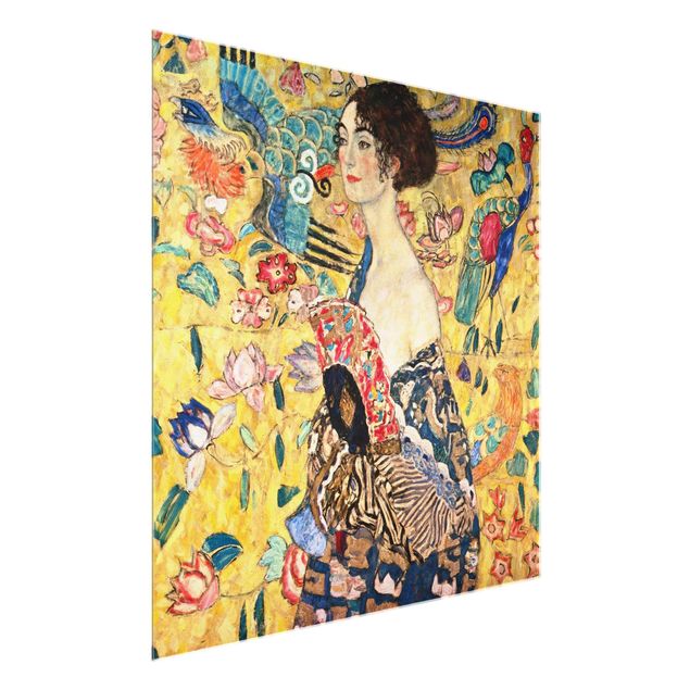 Obrazy na szkle kwadrat Gustav Klimt - Dama z wachlarzem