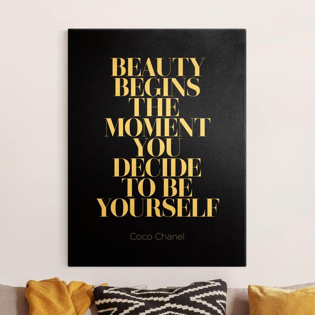 Obrazy do salonu nowoczesne Be yourself Coco Chanel Black