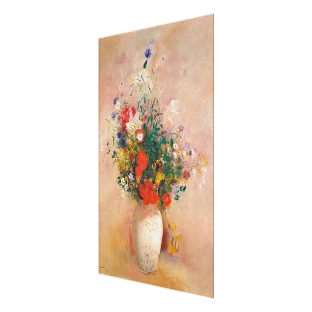 Obrazy do salonu nowoczesne Odilon Redon - Wazon z kwiatami (tło różane)