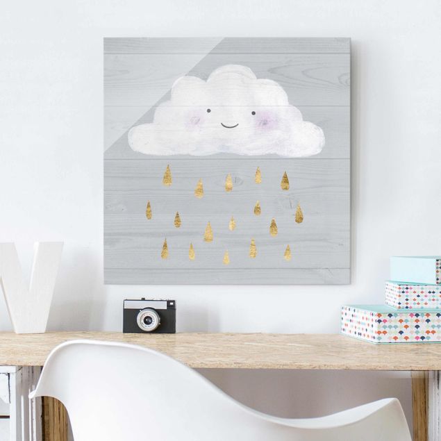 Obrazy na szkle kwadrat Chmura z kroplami złotego deszczu