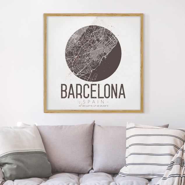 Obrazy w ramie do korytarzu Mapa miasta Barcelona - Retro