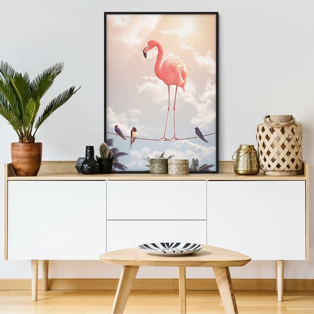 Obrazy w ramie artystyczny Niebo z flamingiem