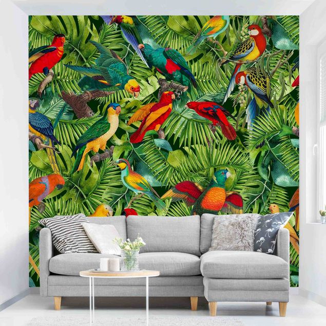 Dekoracja do kuchni Colourful Collage - Parrots In The Jungle